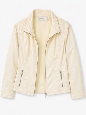 Chico’s Pale Yellow Zip Front Moto Jacket Lightweight Stretch Jacket Size 3, XL